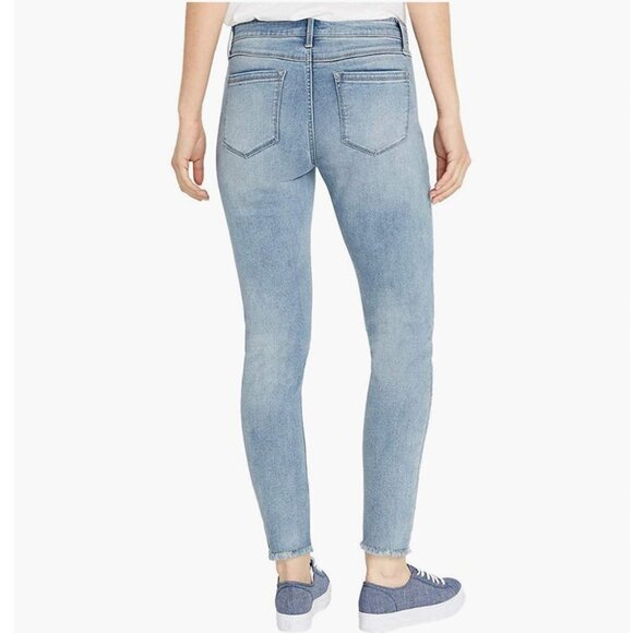 BUFFALO DAVID BITTON Rip & Repair Mid Rise Raw Hem Skinny Jeans in Light Blue - Picture 4 of 10